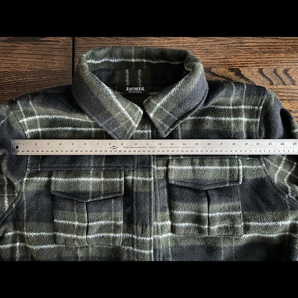 Disturbia Logan Collared Pocket Check Shacket - Green & Black - Picture 8 of 8